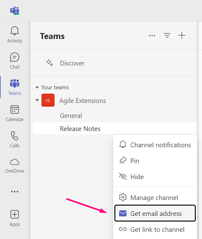 get the unique email address of a Microsoft Temas channel