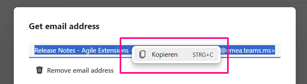 copy a Microsoft Temas channel email address
